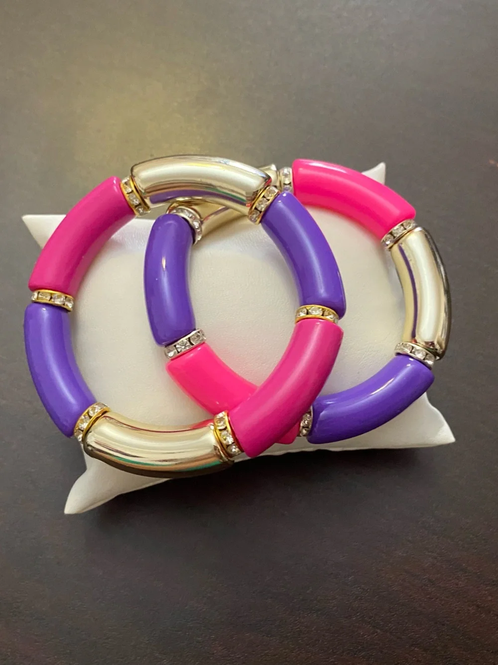 Bold Pink & Purple Resin Bracelet with Gold Accents